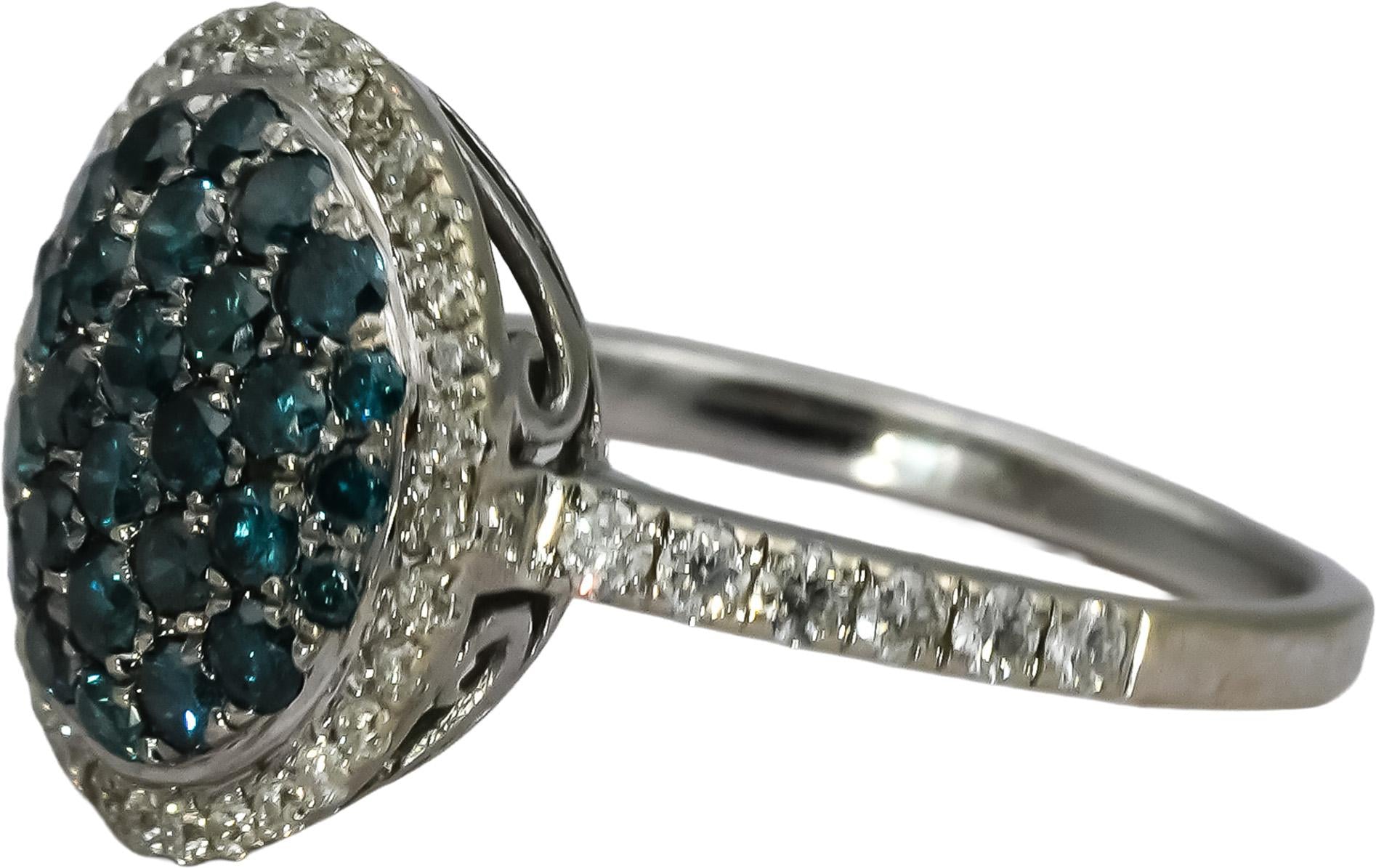 14k White Gold White and Blue Diamond Cluster Ring 1.0CT Size 5.25