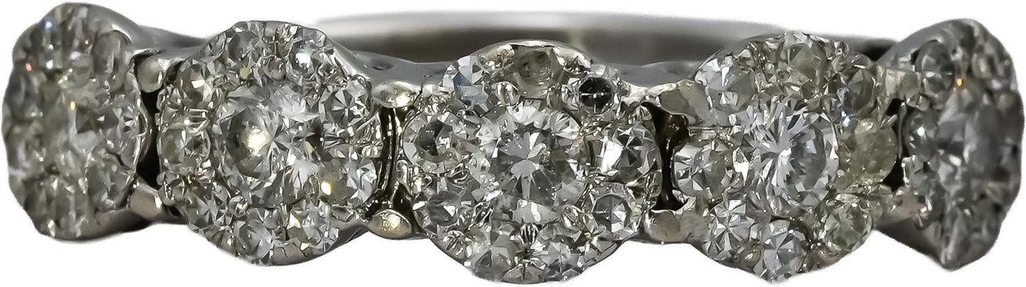 14k White Gold Round Diamond Cluster Flower Band Ring 1.0CT Size 5.75