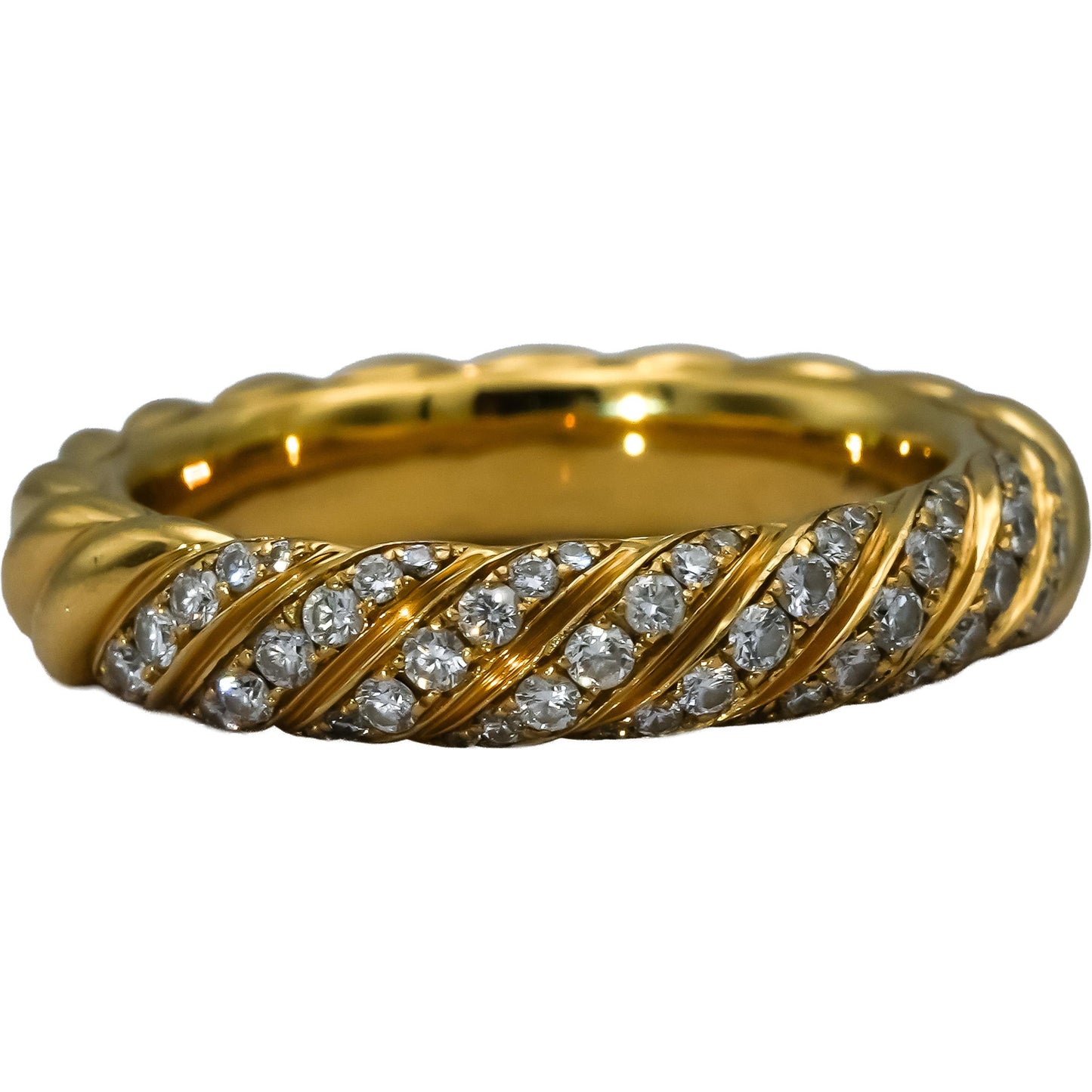 DAVID YURMAN 18k Yellow Gold Diamond Sculpted Cable Band Ring 0.39CT Size 7