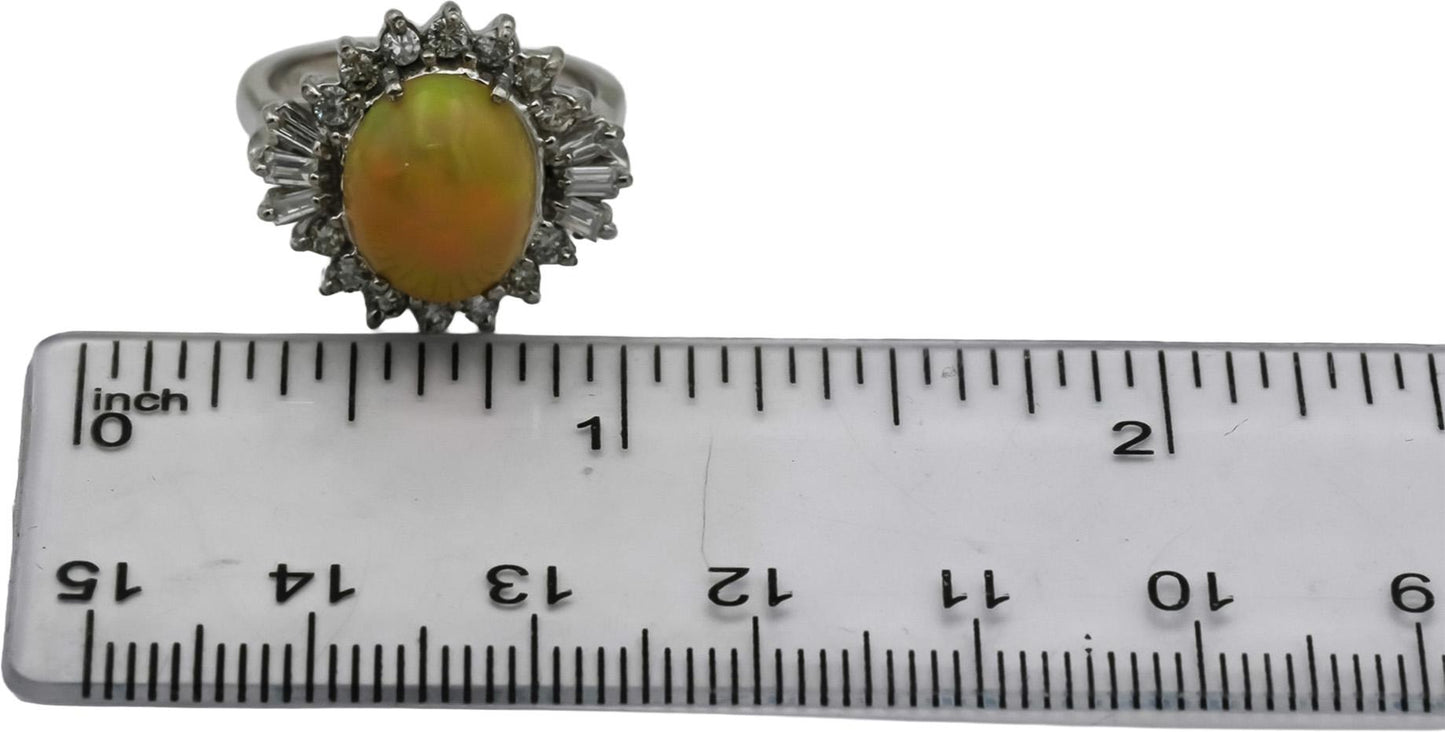 Platinum Diamond and Cabochon Opal Cocktail Ring 2.99CT Size 5