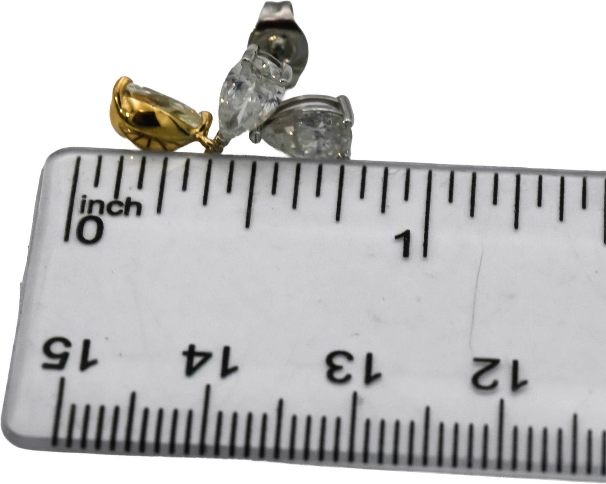 14k White and Yellow Gold Pear Cut Diamond Drop Dangle Earrings 3.05CT