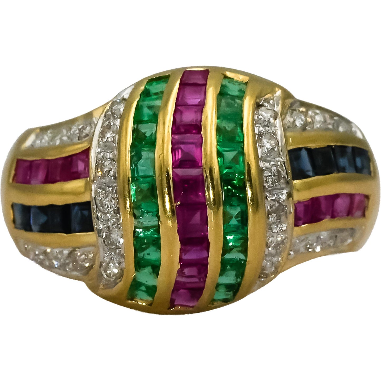 LE VIAN 14k Yellow Gold Diamond Ruby Sapphire Emerald Ring 1.15CT Size 7.25