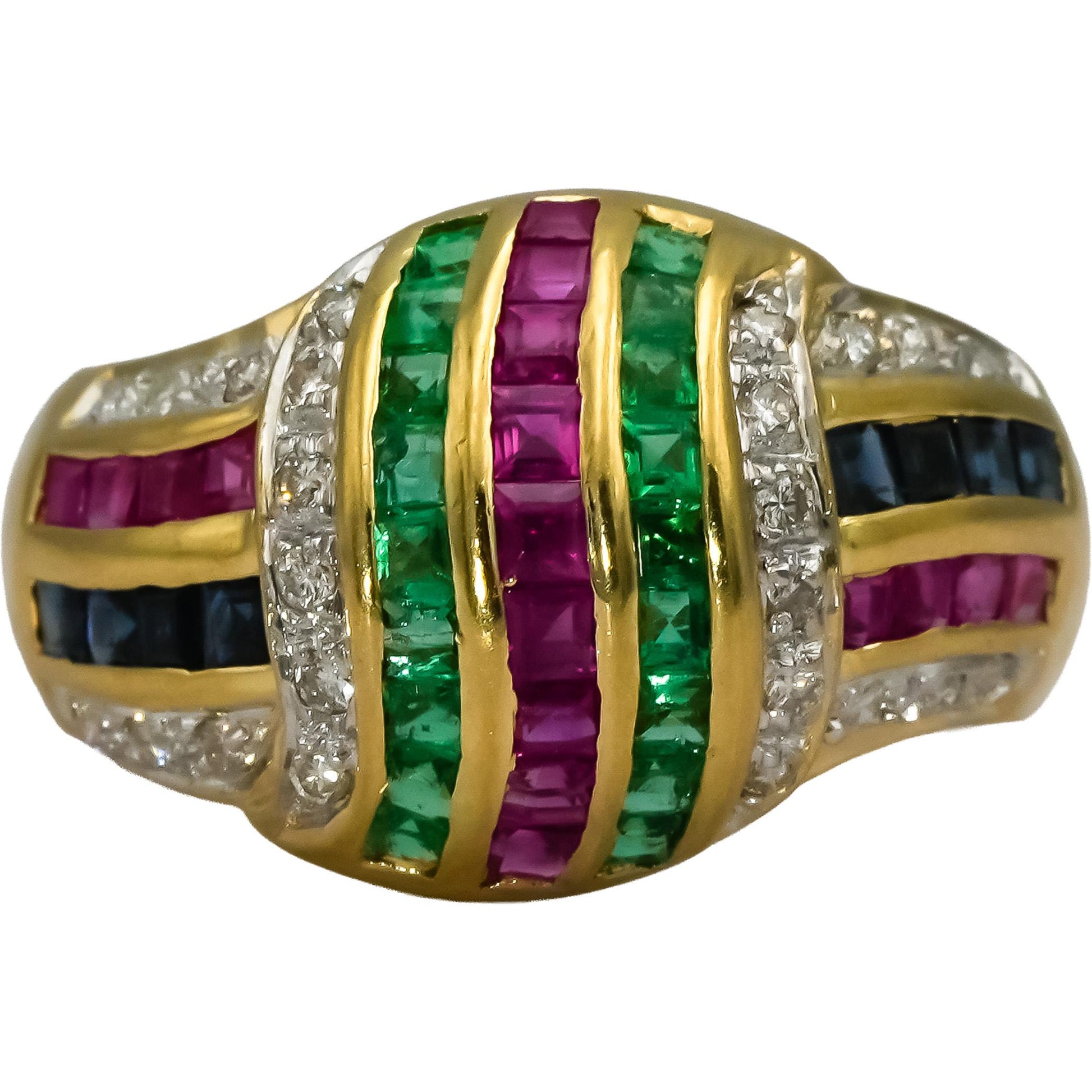 LE VIAN 14k Yellow Gold Diamond Ruby Sapphire Emerald Ring 1.15CT Size 7.25