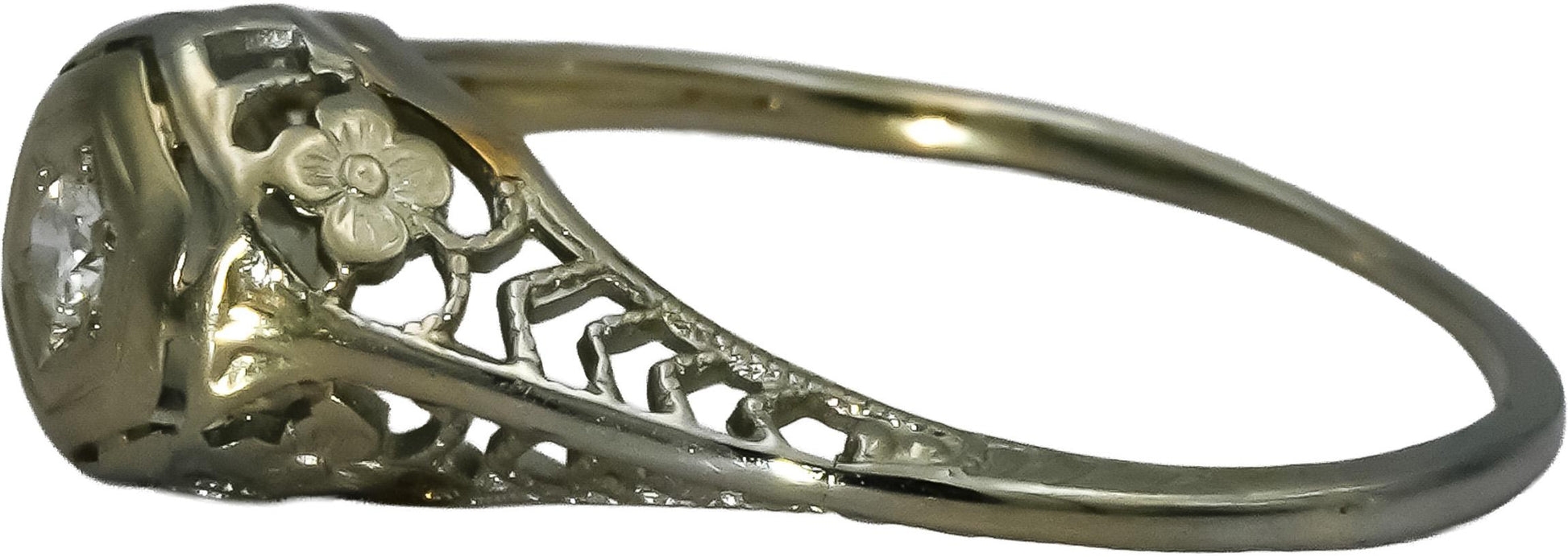 Art Deco Antique Filigree 18k White Gold VS Diamond Solitaire Ring 0.05CT Sz 6.5