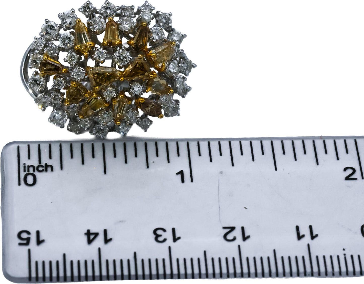 18k White Yellow Gold White and Yellow Diamond Cluster Earrings 4.75CT