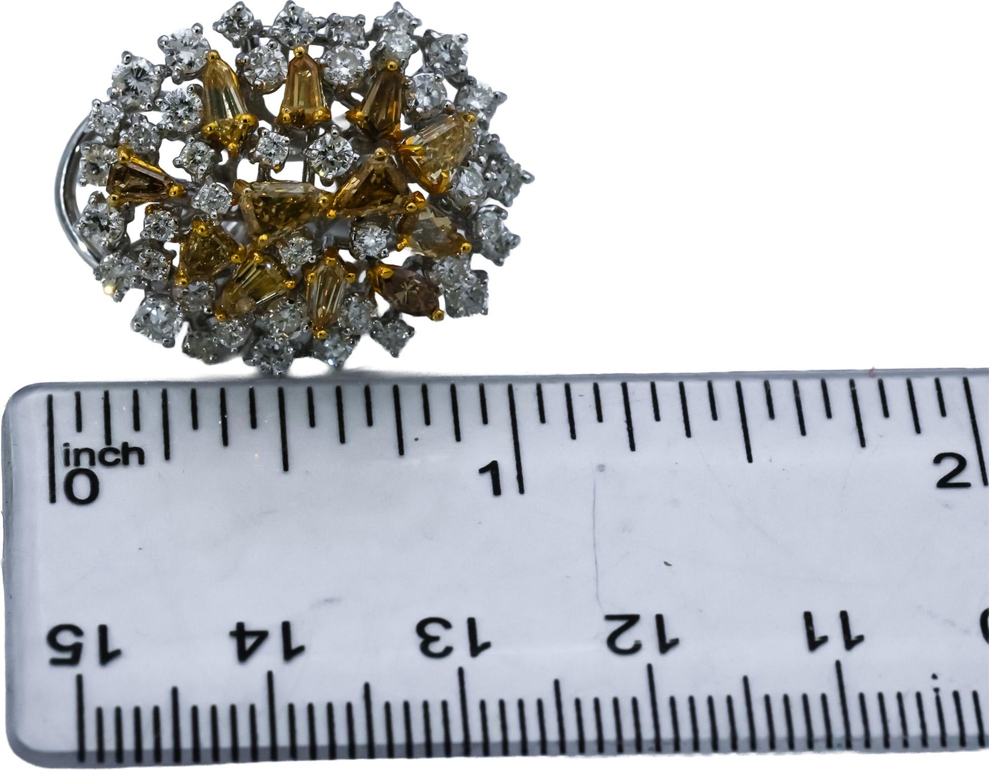 18k White Yellow Gold White and Yellow Diamond Cluster Earrings 4.75CT