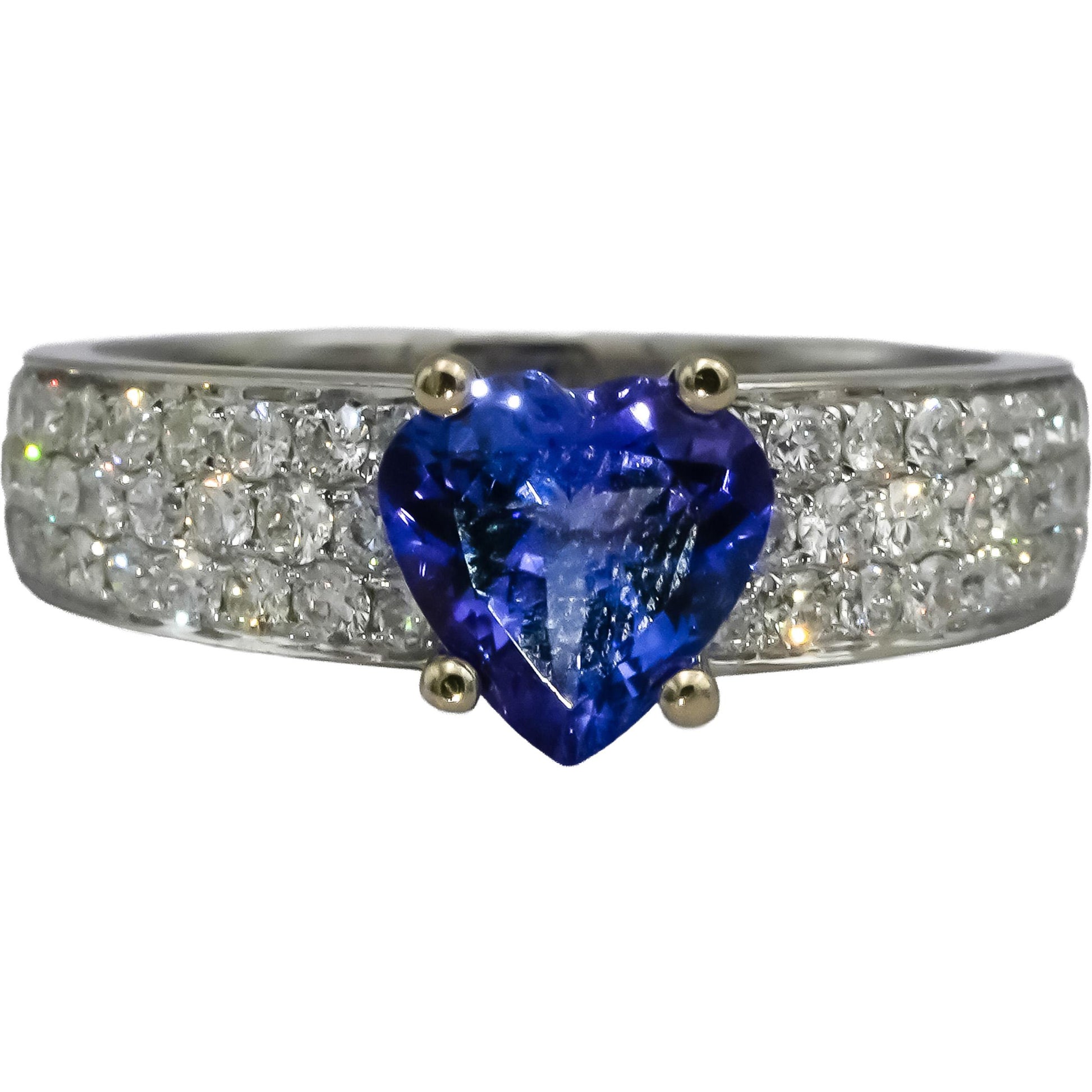 18k White Gold Round Diamond Heart Cut Tanzanite Cocktail Ring 2.28CT Size 6.75