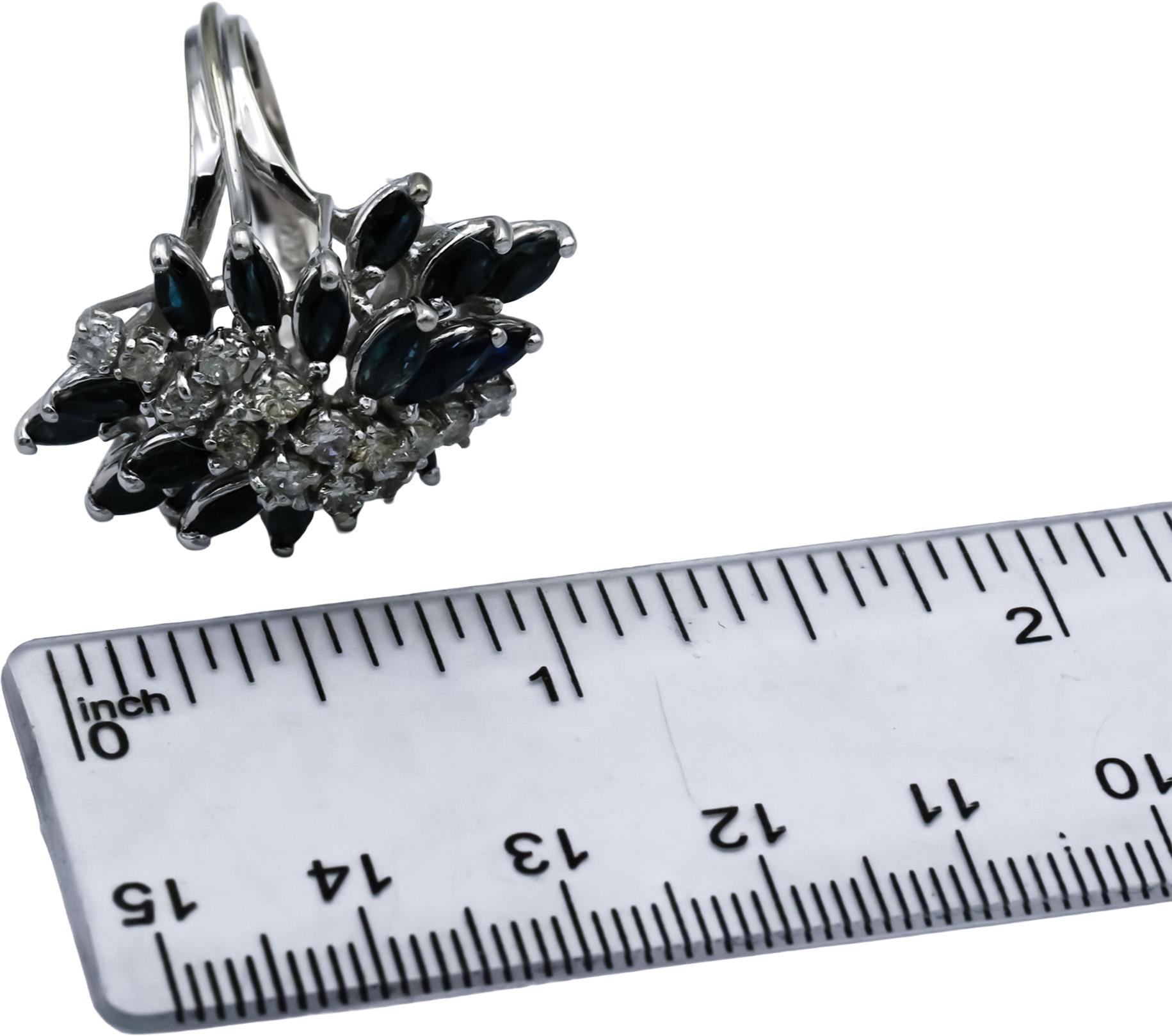 14k White Gold Diamond and Sapphire Cocktail Ring 3.0CT Size 6.5