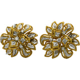 Vintage Retro 18k White and Yellow Gold VS Diamond Flower Clip-On Earrings .50CT