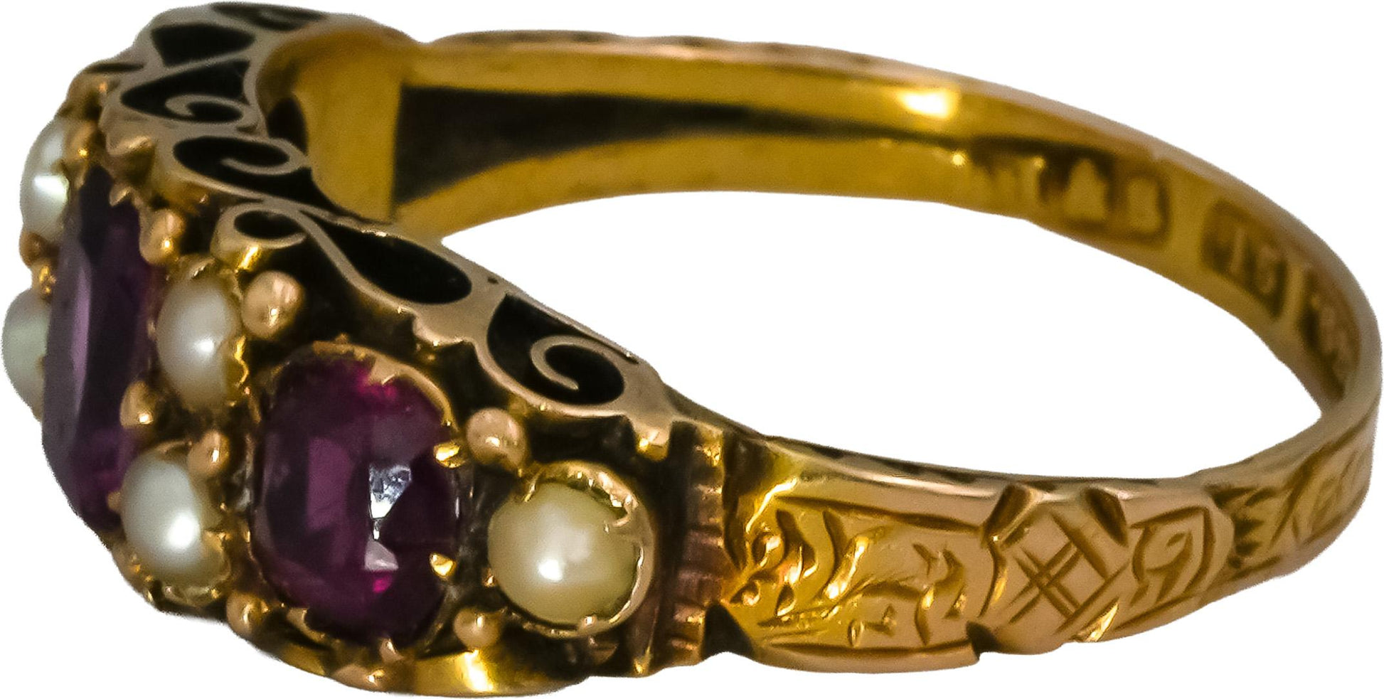 Antique Victorian 15k Yellow Gold Pink Sapphire Seed Pearl Ring 1.25CT Size 6.5