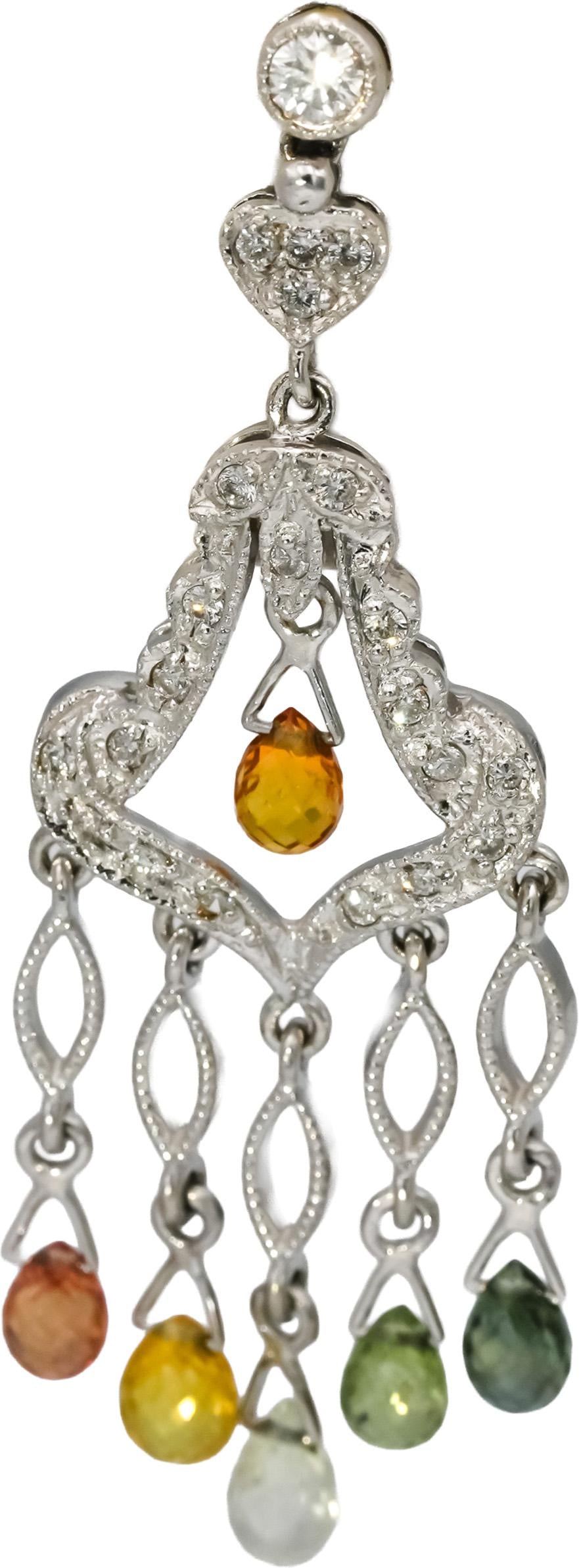 18k White Gold Diamond and Assorted Gemstone Chandelier Dangle Earrings 0.50CT