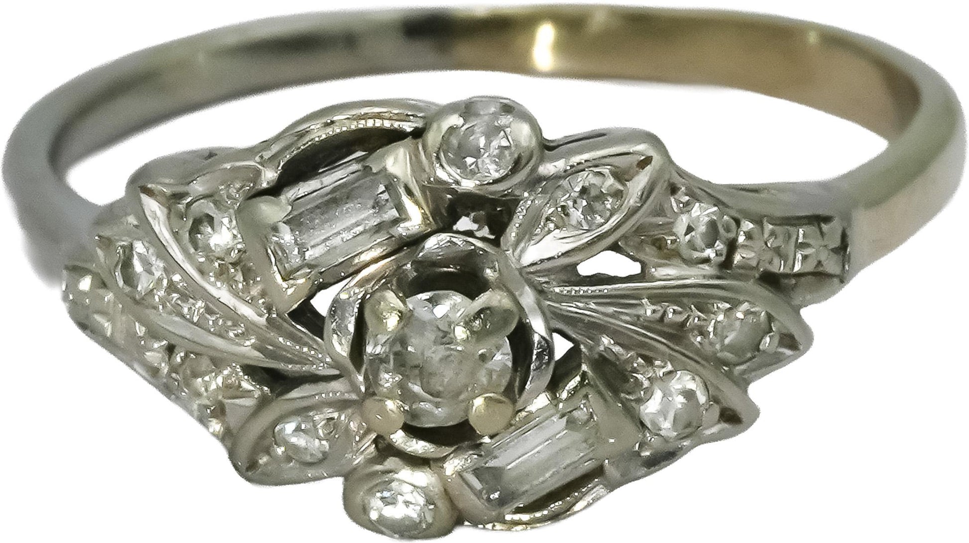 Antique 14k White Gold Diamond Cocktail Ring 0.30CT Size 9