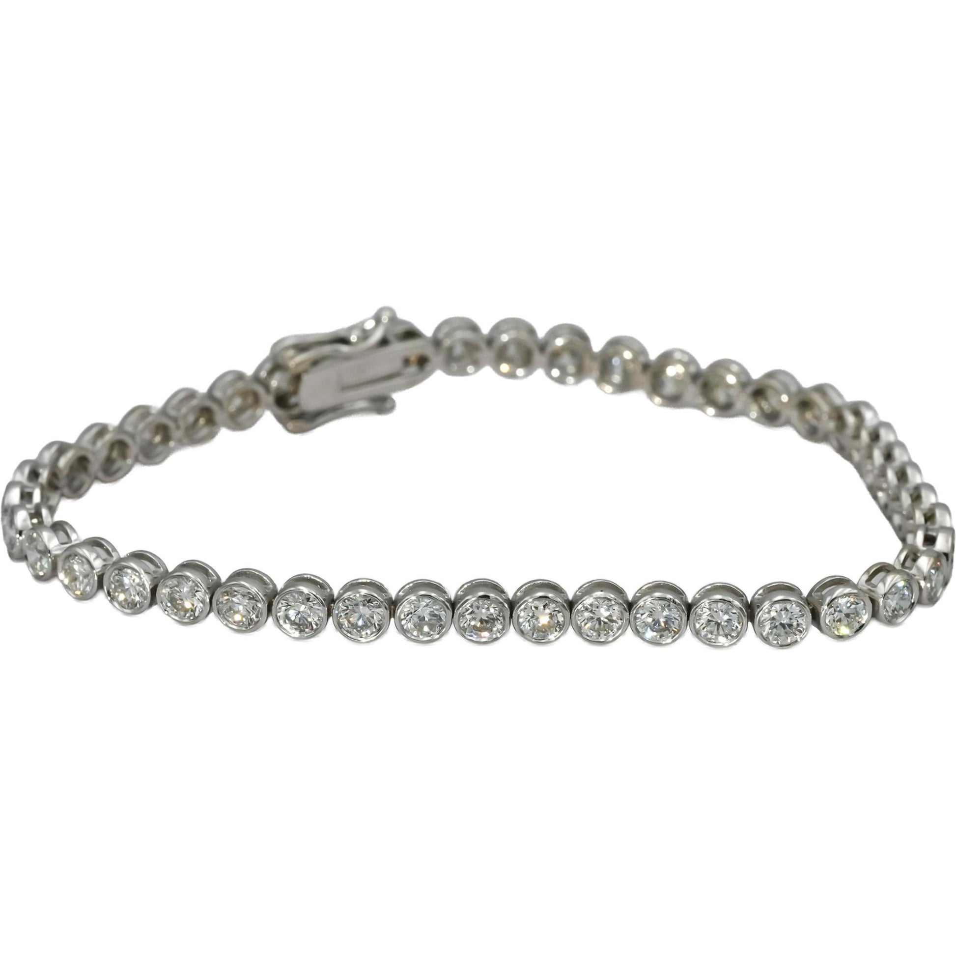 14k White Gold VS Round Bezel Set Natural Diamond Tennis Bracelet 6.04CT