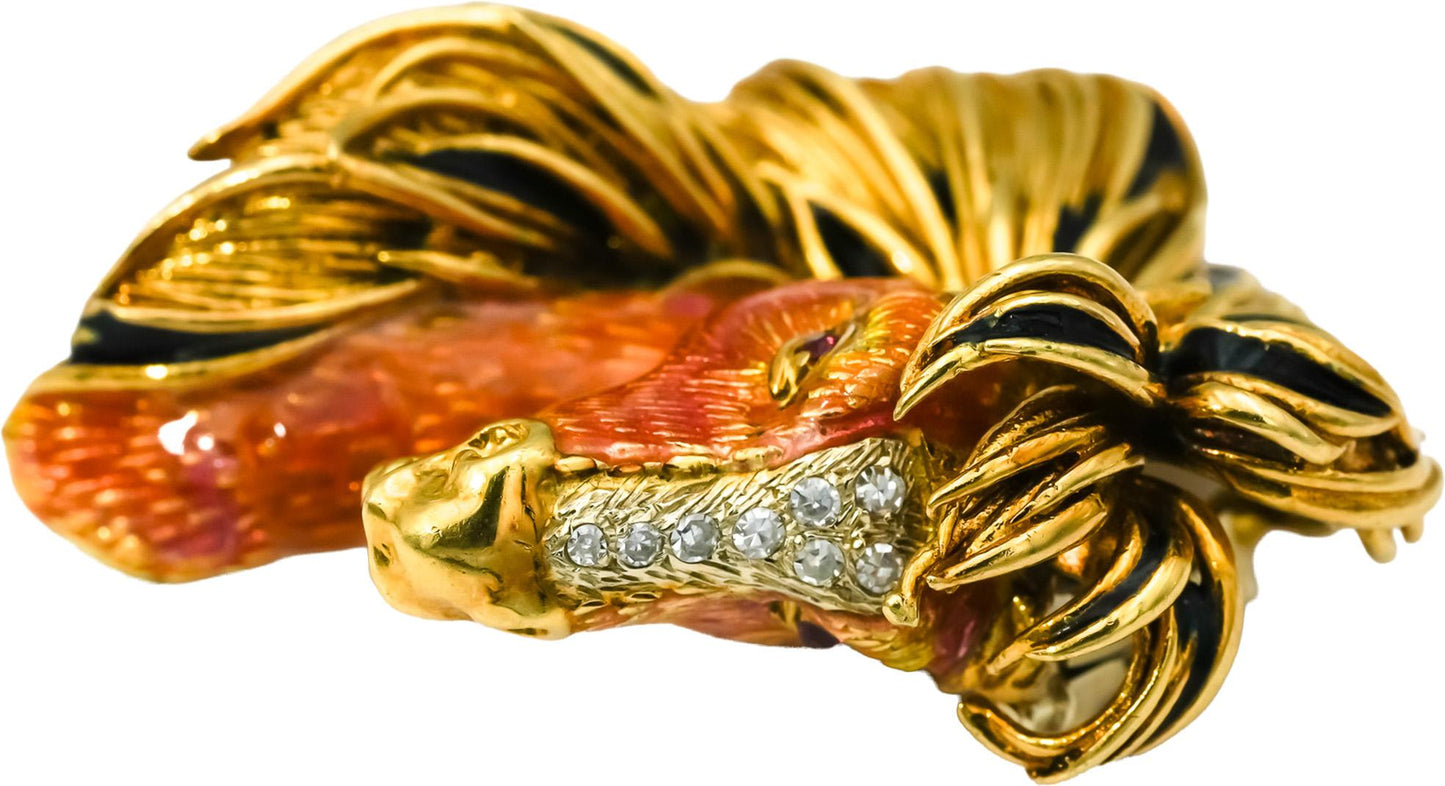 18k Yellow Gold VS Diamond and Enamel Horse Head Brooch Pin 0.10CT