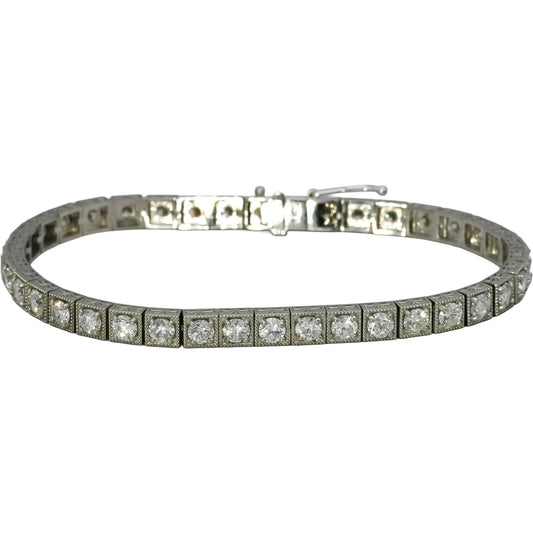 Vintage Platinum VS Diamond Tennis Bracelet w/ Scroll Etching Sides 6.67CT