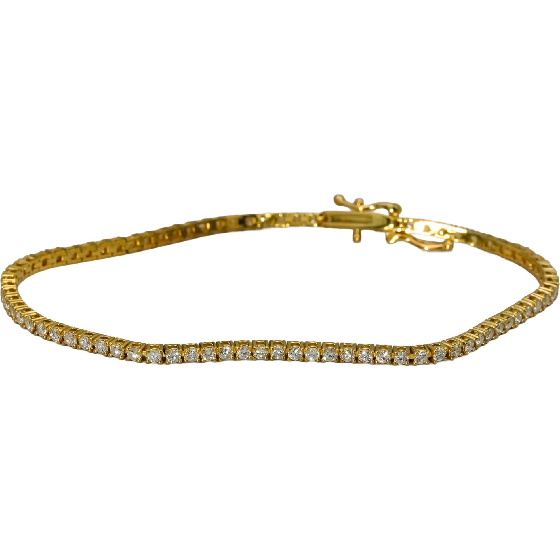 14k Yellow Gold VS Round Diamond Tennis Bracelet 1.78CT