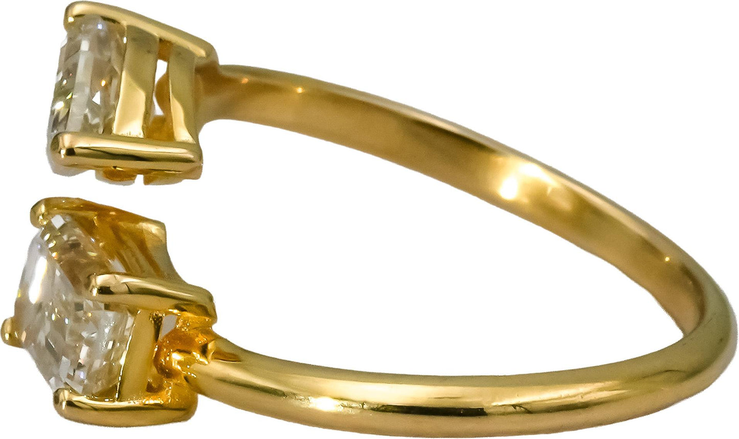 18k Yellow Gold Emerald and Pear Step Cut Diamond Bypass Ring 2.01CT Size 6.5