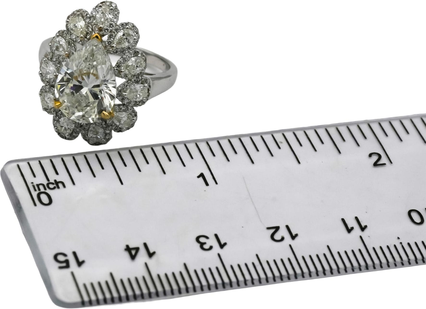 GIA 18k Two Tone Gold SI1/H Pear Cut Diamond Engagement Ring 3.03CT Size 6.25
