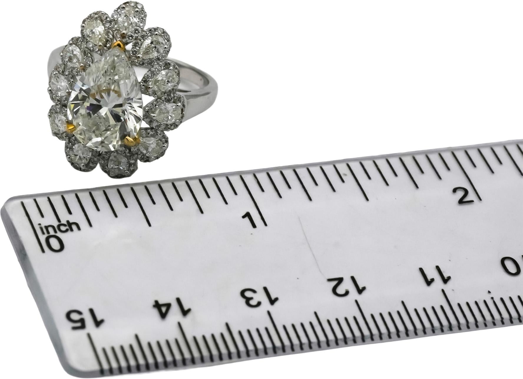 GIA 18k Two Tone Gold SI1/H Pear Cut Diamond Engagement Ring 3.03CT Size 6.25
