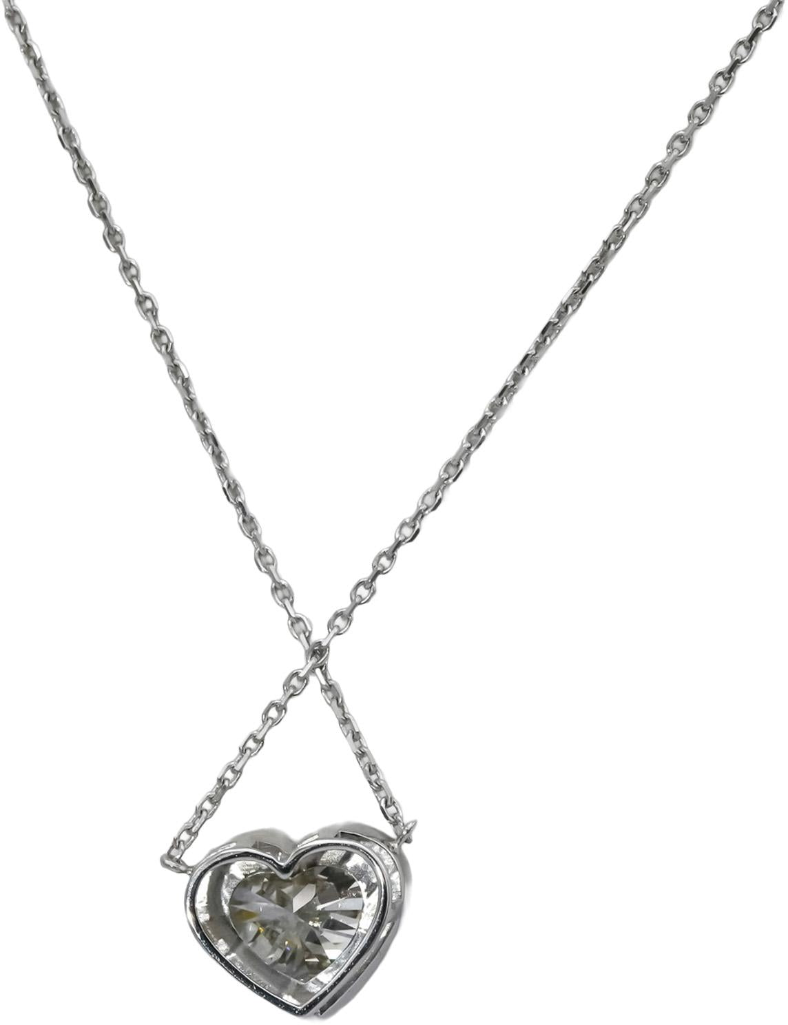 14k White Gold VS Heart Cut Lab-Grown Diamond Solitaire Pendant Necklace 2.98CT
