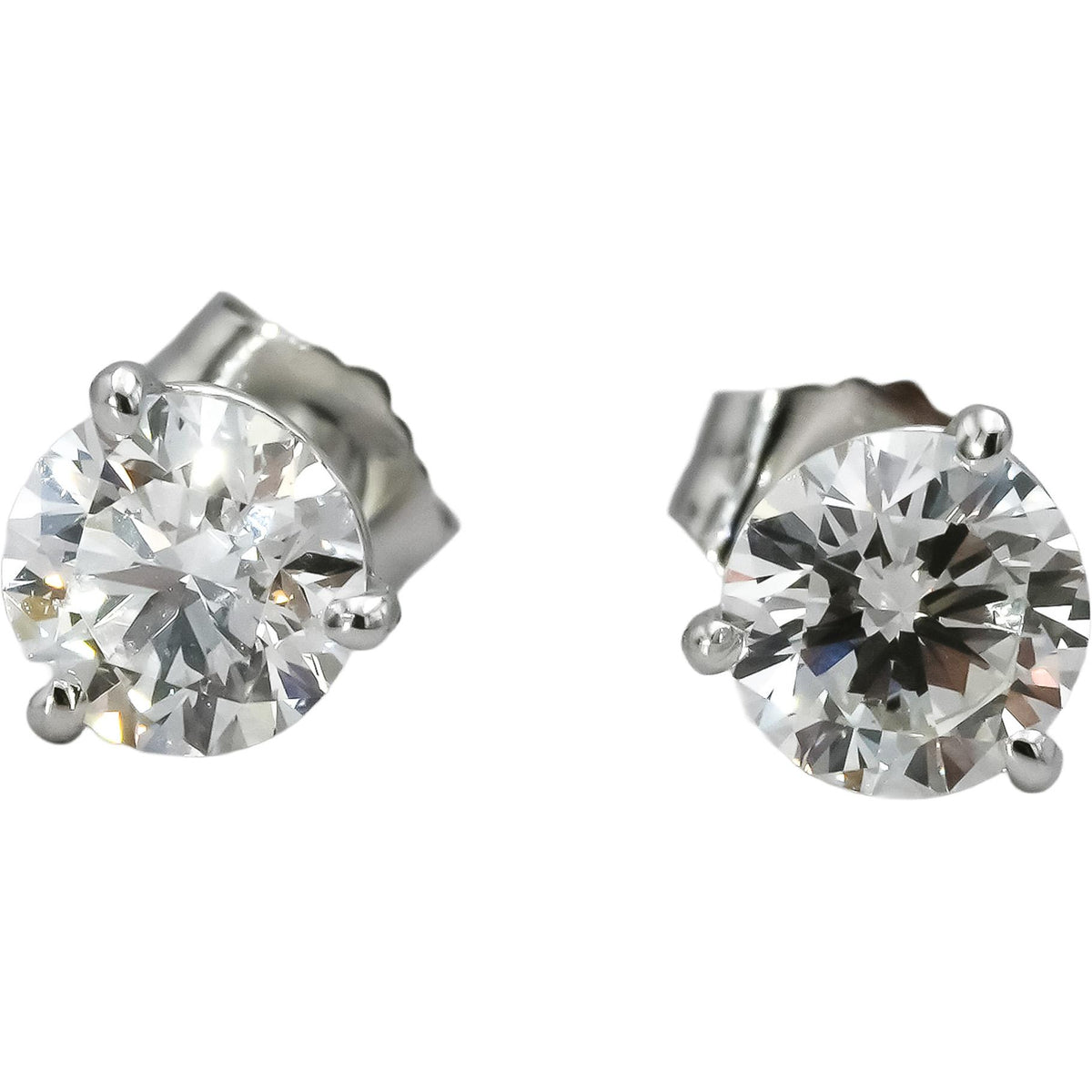 14k White Gold VS Round Lab-Grown Diamond Stud Earrings 1.42CT