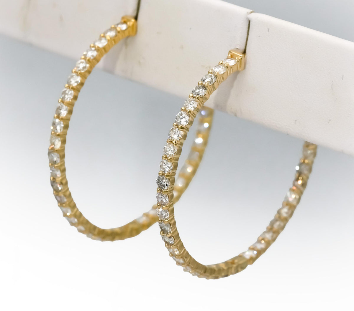 14k Yellow Gold Round Natural Diamond Inside Out Hoop Earrings 6.50CT