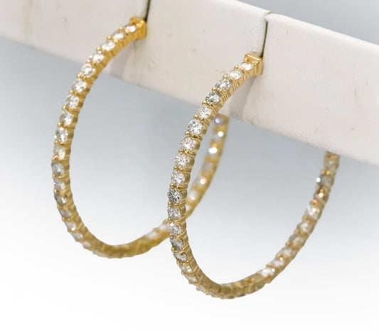 14k Yellow Gold Round Natural Diamond Inside Out Hoop Earrings 6.50CT