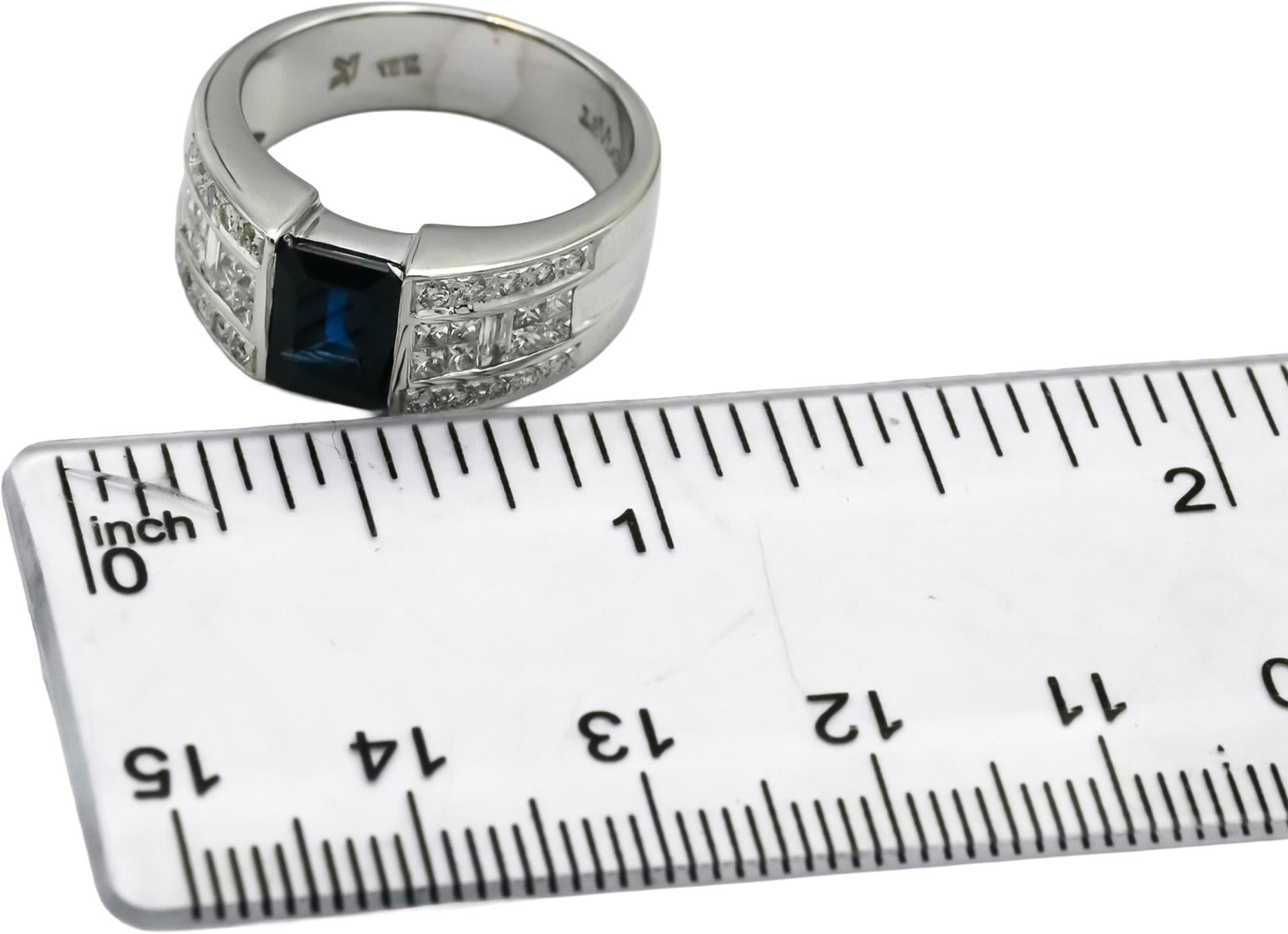 LE VIAN 18k White Gold Diamond and Sapphire Cocktail Ring 2.50CT Size 6.5