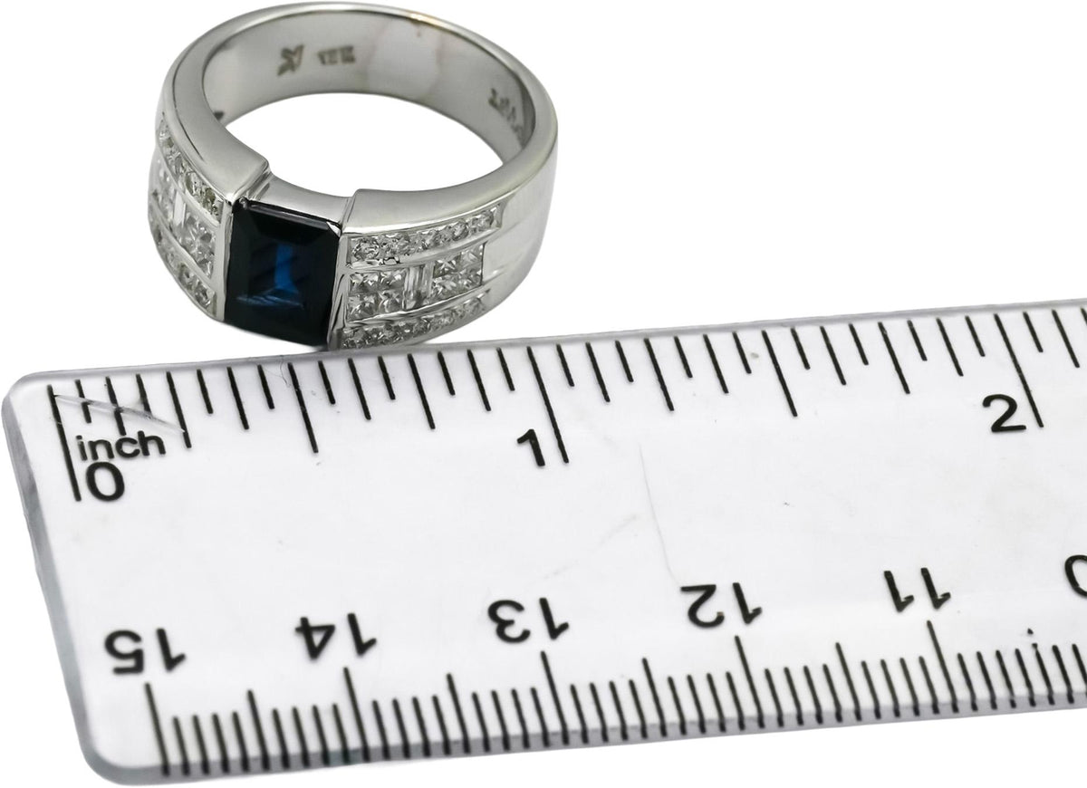 LE VIAN 18k White Gold Diamond and Sapphire Cocktail Ring 2.50CT Size 6.5