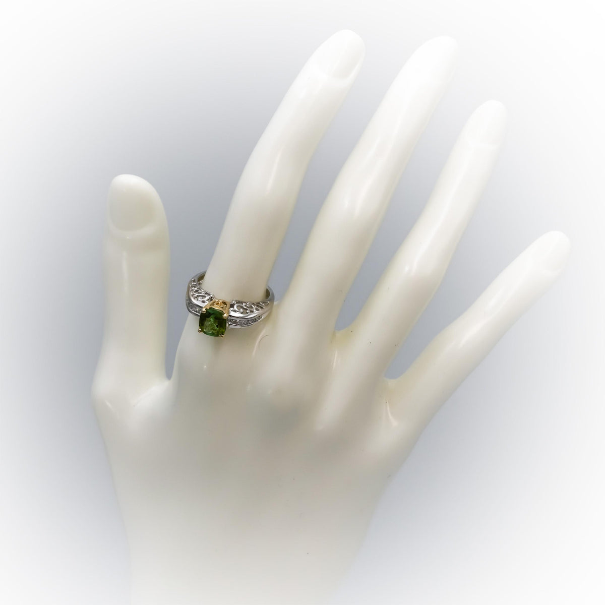 14k White Yellow Gold Diamond and Peridot Cocktail Ring 1.40CT Size 6.75