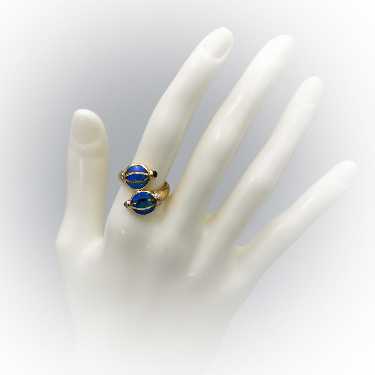 14k Yellow Gold Diamond Amethyst Inlay Opal Bypass Ring 0.09CT Size 6.5