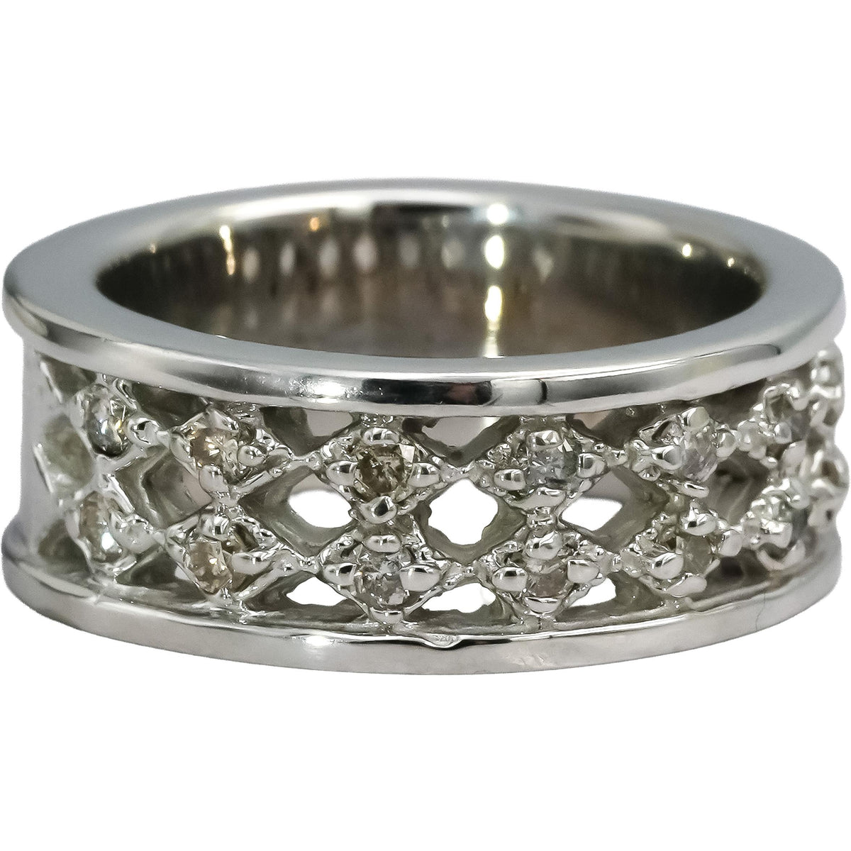 18k White Gold Round Diamond Two Row Band Ring 0.25CT Size 5.75