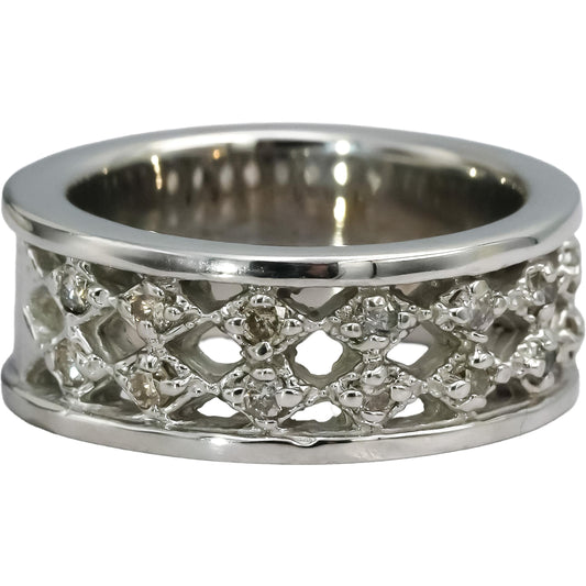 18k White Gold Round Diamond Two Row Band Ring 0.25CT Size 5.75