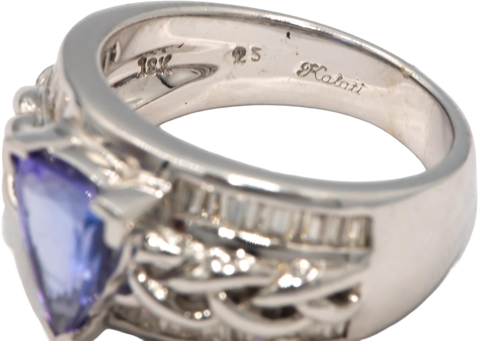 Designer 18k White Gold Diamond and Tanzanite Ring 2.25CT Size 6.25