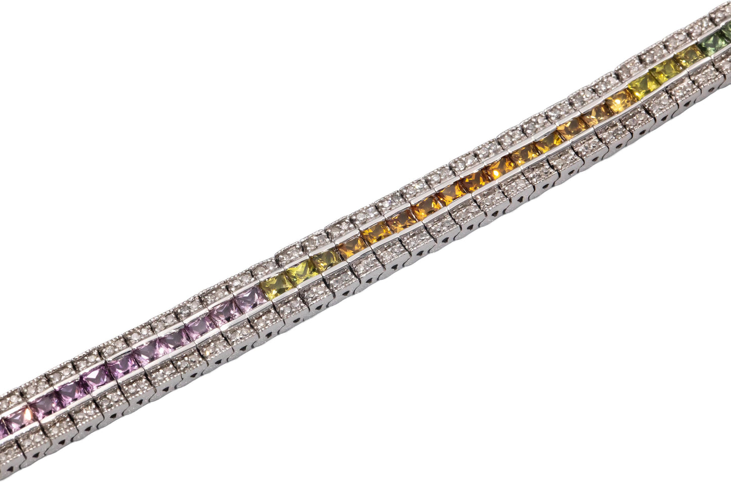 14k White Gold Diamond and Rainbow Sapphire Tennis Bracelet 8.50CT