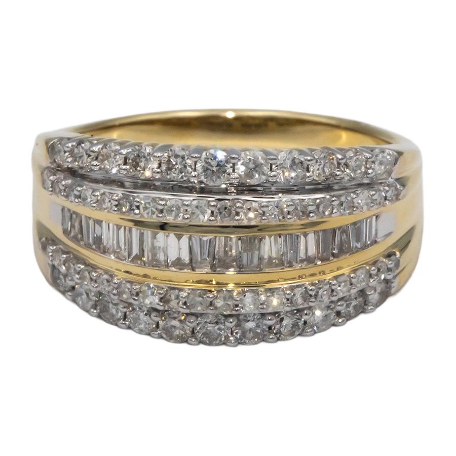 10k Yellow Gold 1.0CT Diamond Muti-Row Band Ring Size 7