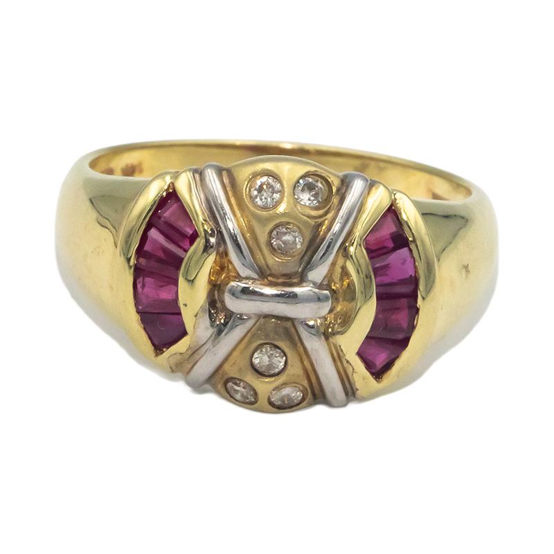 14k Yellow Gold Diamond and Ruby Cocktail Ring 1.0CT Size 7.5