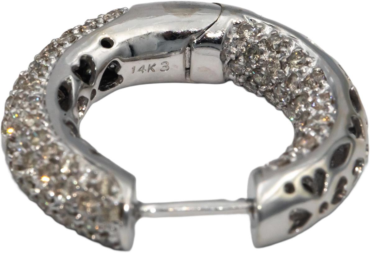 14k White Gold 2.0CT Diamond Pave Hoop Huggie In Out Earrings