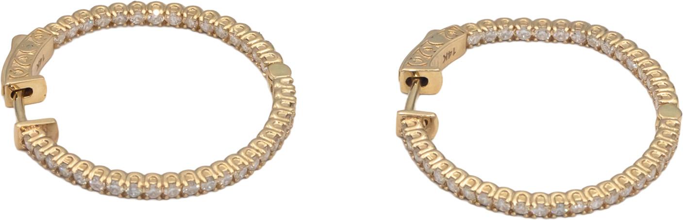 14k Yellow Gold 1.48CT Diamond Inside Out Hoop Earrings