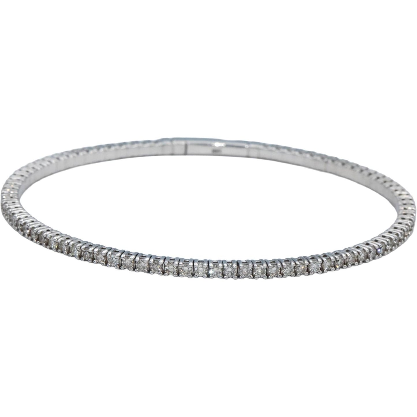 18k White Gold Round Diamond Flexible Bangle Bracelet 2.16CT