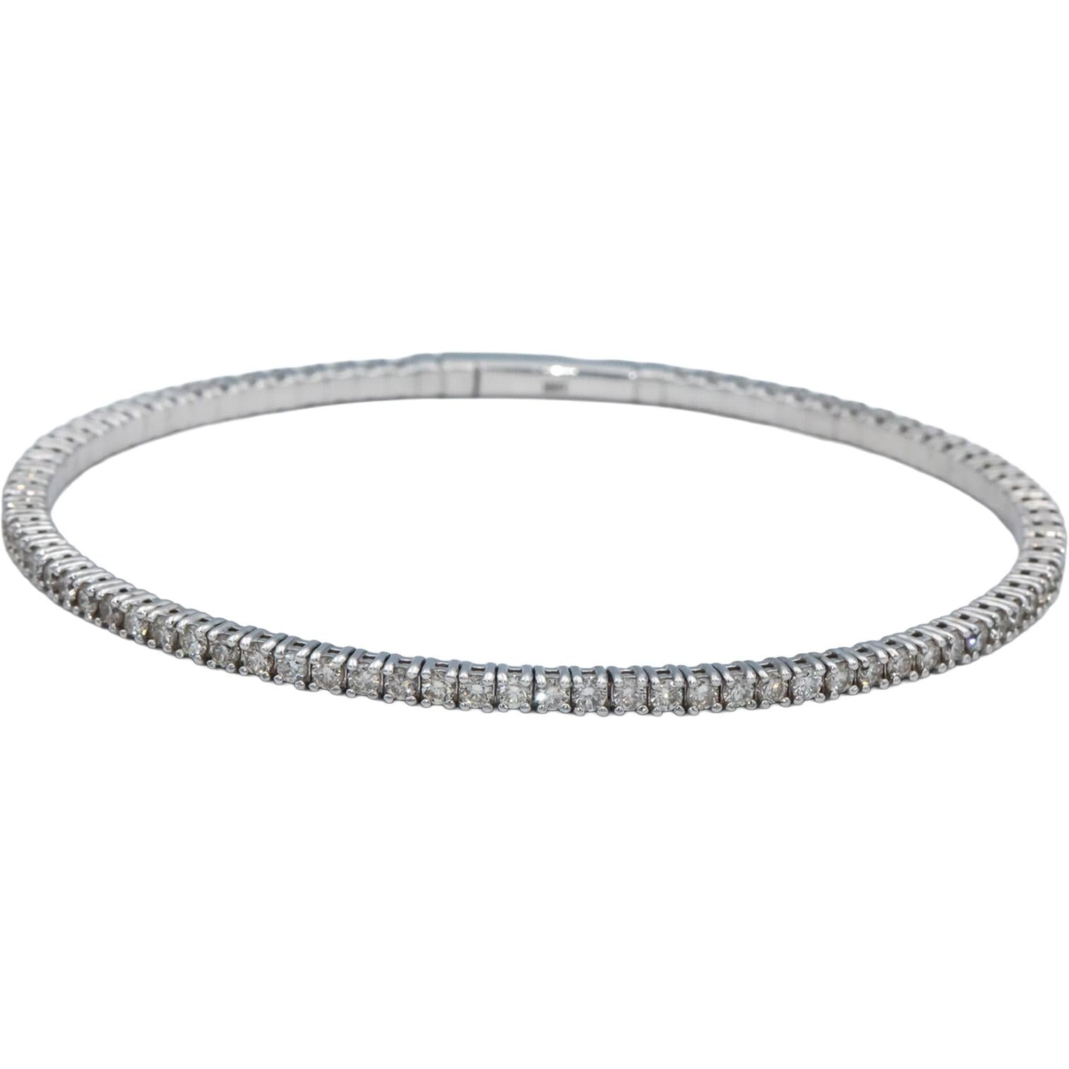 18k White Gold Round Diamond Flexible Bangle Bracelet 2.16CT