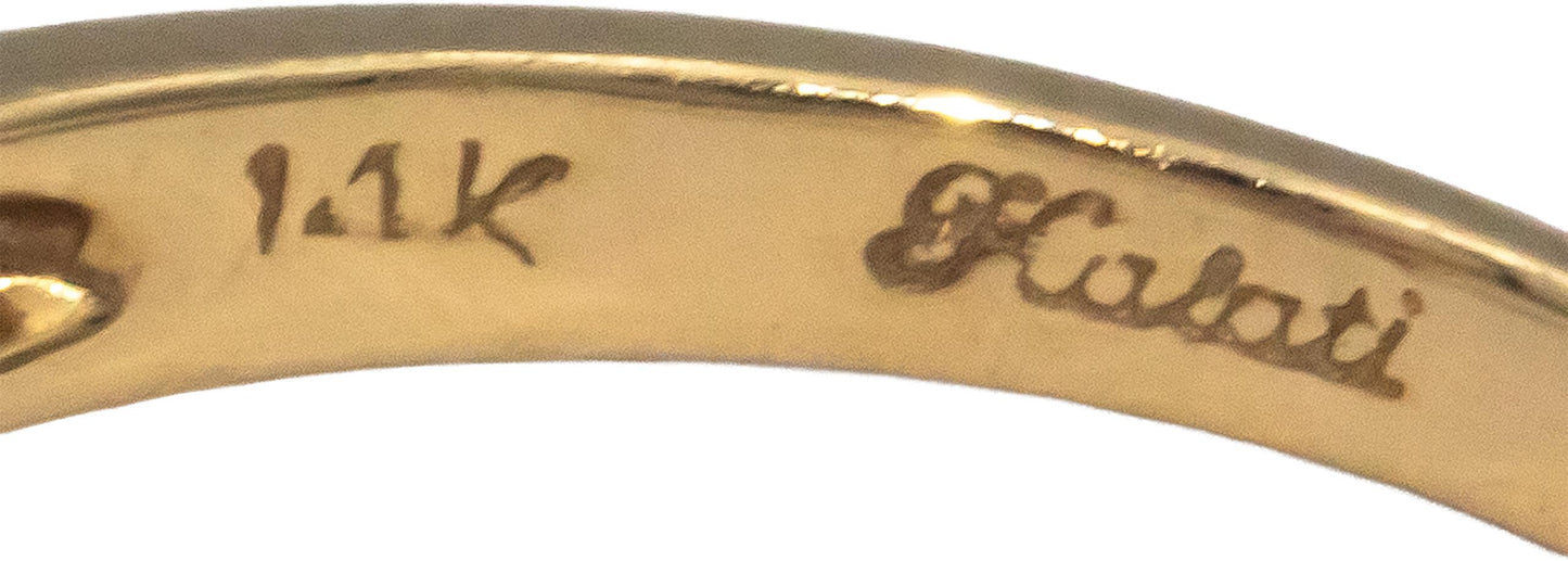 KALATI Designer 14k Yellow Gold 1.13CT Diamond and Pink Sapphire Ring Size 6