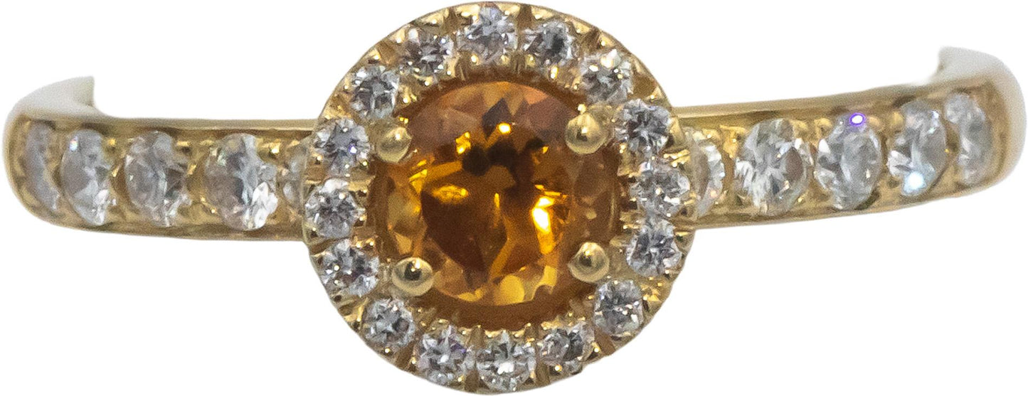 18k Yellow Gold 0.75CT VS1 - VS2 Diamond and Citrine Halo Ring Size 7
