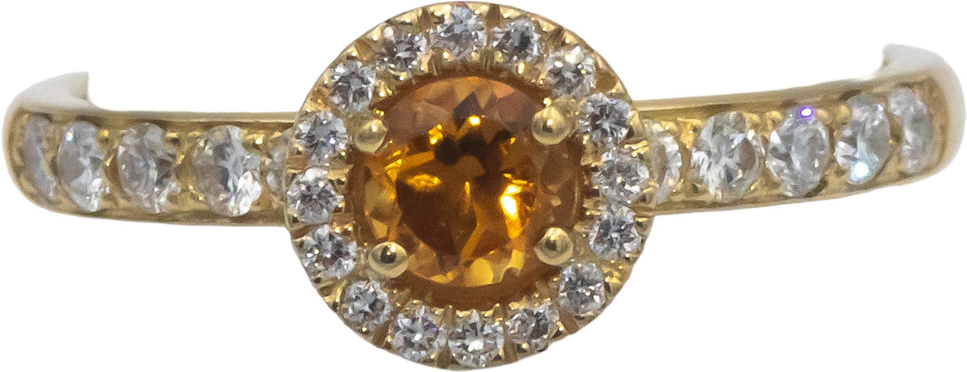 18k Yellow Gold 0.75CT VS1 - VS2 Diamond and Citrine Halo Ring Size 7