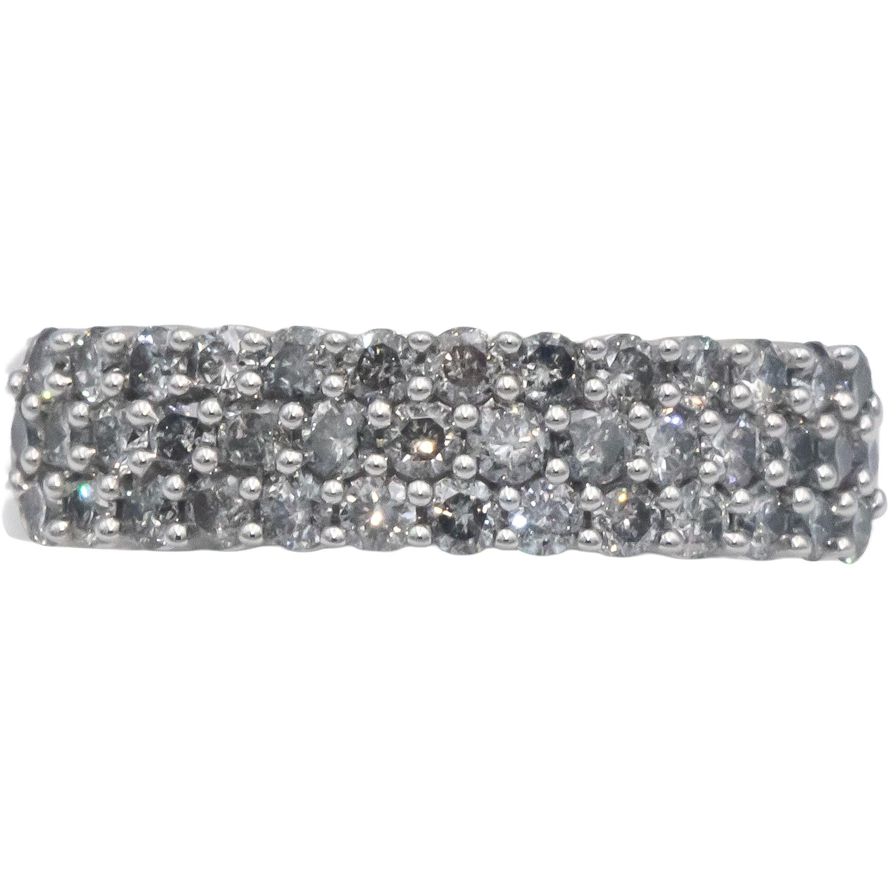 10k White Gold Round Diamond Three Row Band Ring 1.0CT Size 7