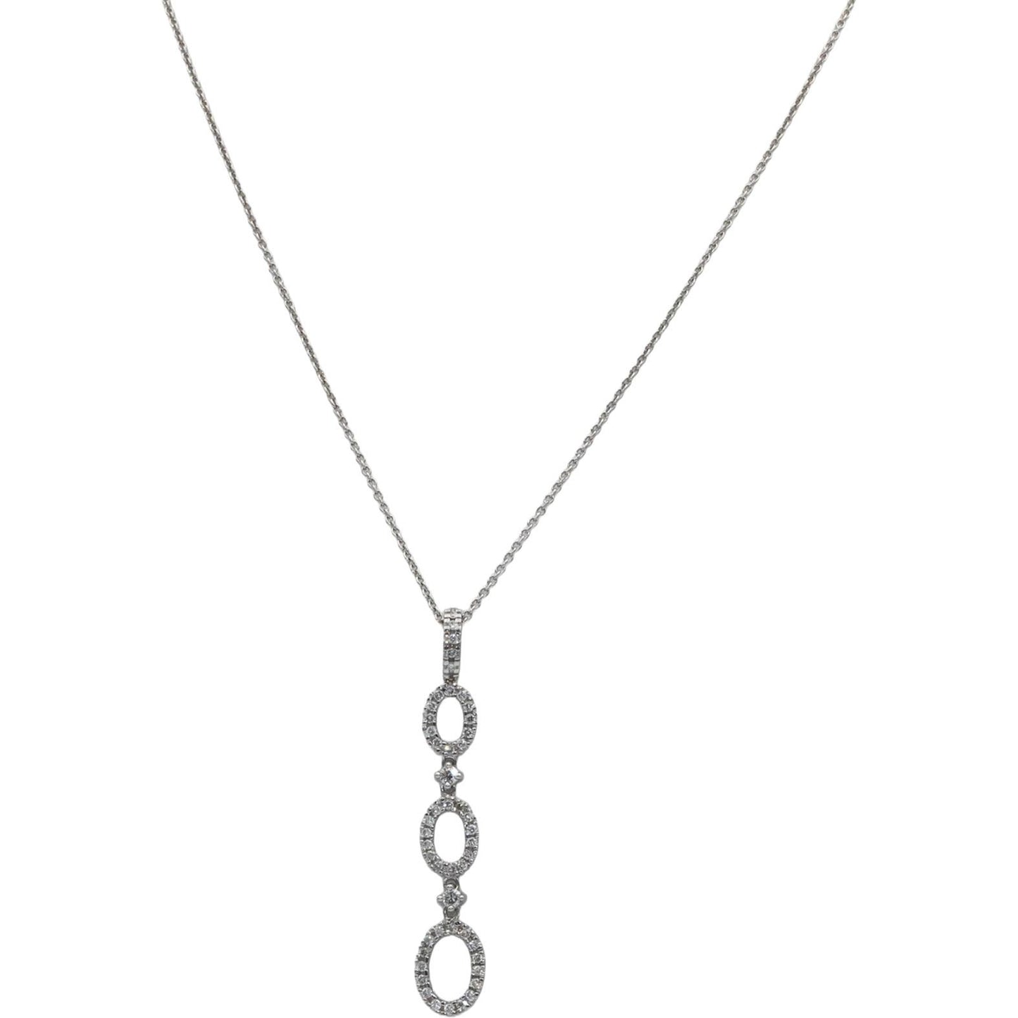 14k White Gold 0.28CT Round Cut Diamond Oval Dangle Pendant Chain Necklace