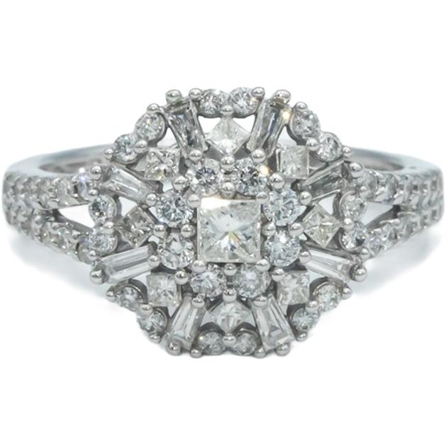 10k White Gold 1.0CT Princess and Round Cut Diamond Cluster Ring Size 7.25