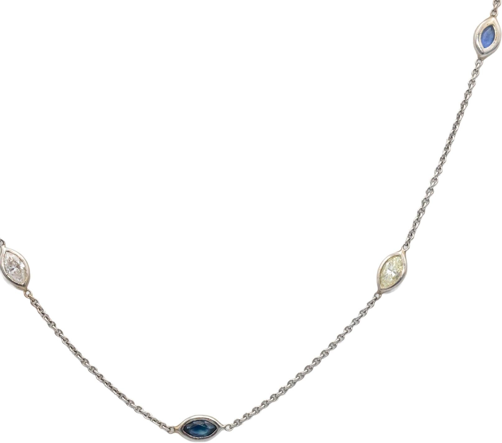 14k White Gold 1.61CT Diamond and Amethyst By The Yard Chain Necklace