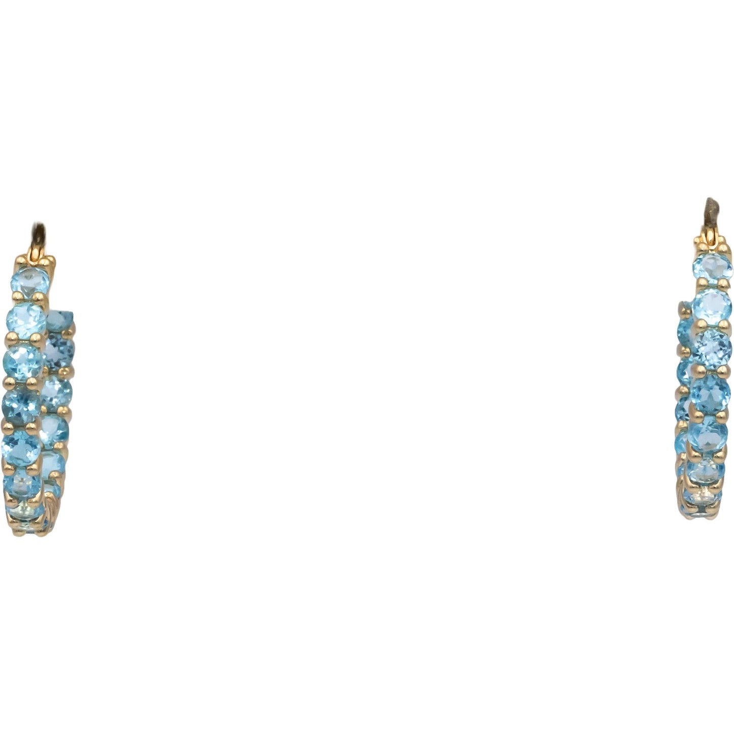14k Yellow Gold 2.0CT Round Cut Blue Topaz Inside Out Hoop Earrings