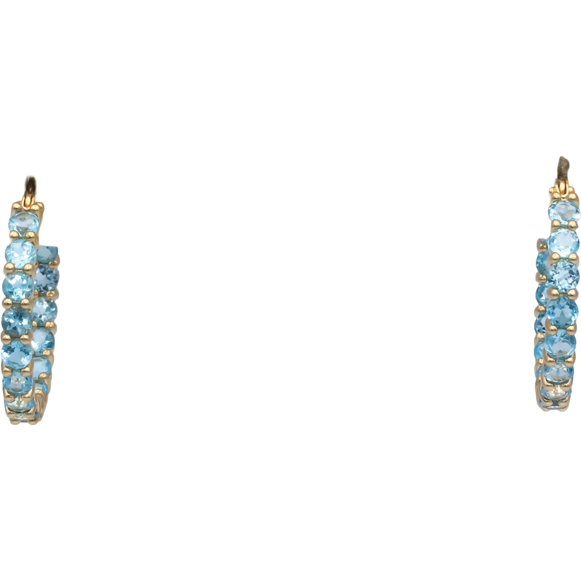 14k Yellow Gold 2.0CT Round Cut Blue Topaz Inside Out Hoop Earrings